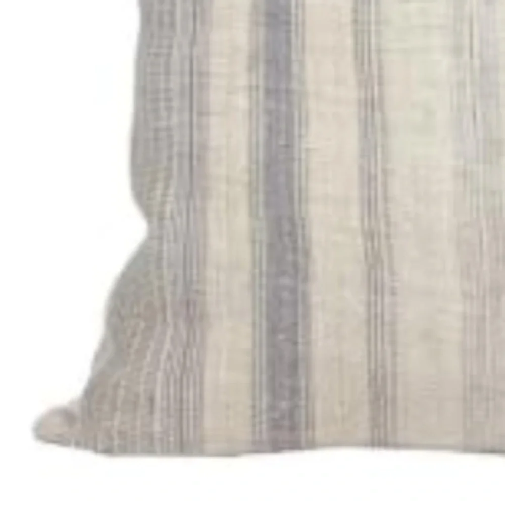 Farmhouse Boho Stripe Beige Gray Linen Pillow Covers SQUARE 24x24” (2-pack)